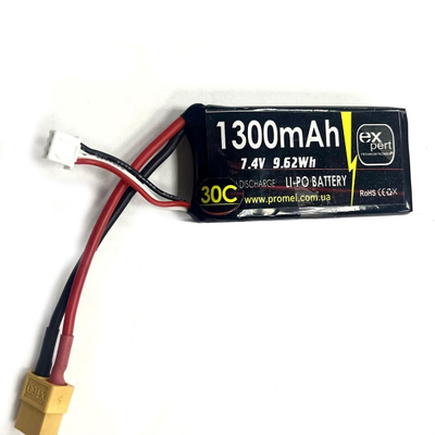 Акумулятор для FPV дронів - АКБ 7.4V 1300-30С-2S (S) Uitra-High-Power Battery soft case, black
